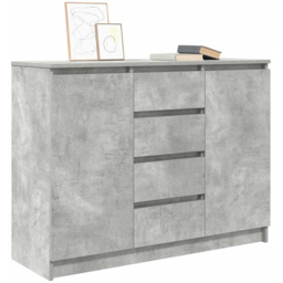 vidaXL 2 Door 4 Drawer Concrete Grey Wooden Sideboard - Size: 76 x 100.5 x 35cm - Wilko - thumbnail 5