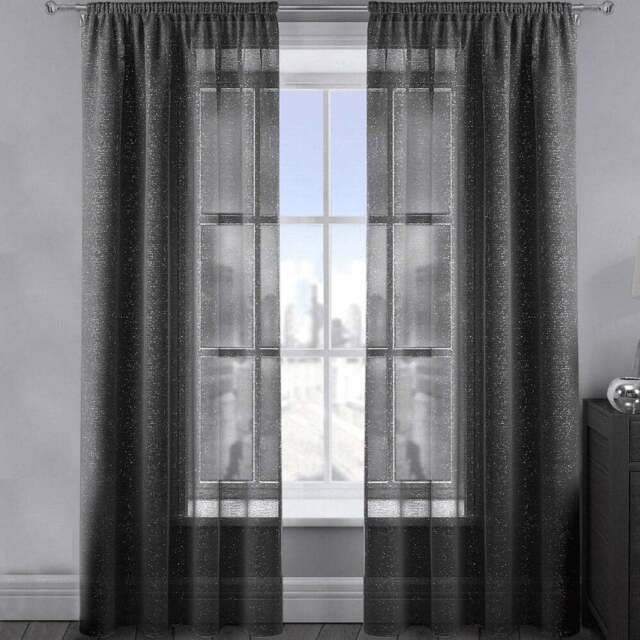 Velosso Alessandria Black Shimmer Voile Panel Curtain 137 x 122cm - Size: W 137 x D 122cm - Wilko - image 1