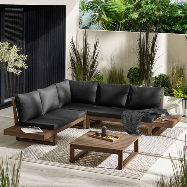 Furniturebox Sardinia 6 Seater Black Walnut Wood Outdoor Sofa Set - Brown - Wilko - image 1