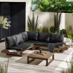 Furniturebox Sardinia 6 Seater Black Walnut Wood Outdoor Sofa Set - Brown - Wilko - thumbnail 1