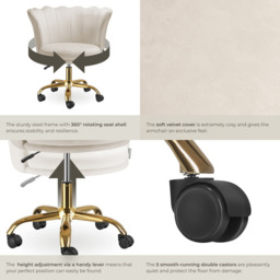 Tectake Stella Cream Soft Velvet Tulip Seat Desk Chair - Size: 88 x 64 x 65cm - Wilko - thumbnail 6