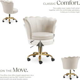 Tectake Stella Cream Soft Velvet Tulip Seat Desk Chair - Size: 88 x 64 x 65cm - Wilko - thumbnail 4