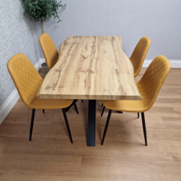 Portland 4 Seater Gem Pattern Faux Leather Wooden Tabletop Dining Set Mustard - Wilko - thumbnail 5