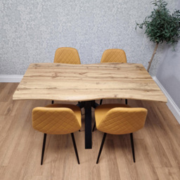 Portland 4 Seater Gem Pattern Faux Leather Wooden Tabletop Dining Set Mustard - Wilko - thumbnail 6