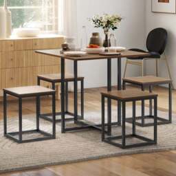 Portland Industrial Style 4 Seater Dining Set Brown - Wilko