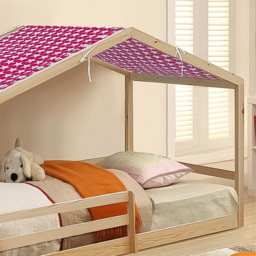 Brooklyn Single Natural Wooden House Style Bed with Red Tent - Cream - Wilko - thumbnail 3