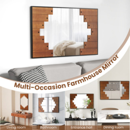 Costway Black Piano Key Frame Rectangle Wall Mirror 95 x 60cm - Wilko - thumbnail 7