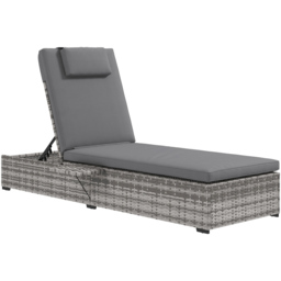 Outsunny Grey Rattan Reclining Sun Lounger with Cushions - Size: 196 x 62 x 35cm - Wilko - thumbnail 3