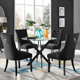 Furniturebox Arona Kensington 4 Seater Round Dining Set Black - Wilko - thumbnail 1