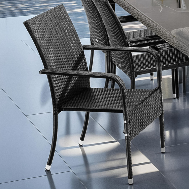 tectake Girona Set of 4 Garden Polyrattan Stackable Chair - Size: 90 x 58 x 67cm - Black - Wilko - image 1