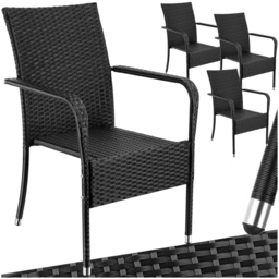 tectake Girona Set of 4 Garden Polyrattan Stackable Chair - Size: 90 x 58 x 67cm - Black - Wilko - thumbnail 3