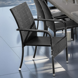 tectake Girona Set of 4 Garden Polyrattan Stackable Chair - Size: 90 x 58 x 67cm - Black - Wilko - thumbnail 1