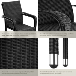 tectake Girona Set of 4 Garden Polyrattan Stackable Chair - Size: 90 x 58 x 67cm - Black - Wilko - thumbnail 5
