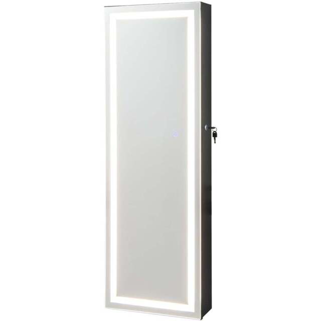 Costway Black LED Mirror Jewellery Cabinet with Lockable Magnetic Door - Size: 40 x 12.5 x 120cm - Wilko - image 1