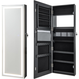 Costway Black LED Mirror Jewellery Cabinet with Lockable Magnetic Door - Size: 40 x 12.5 x 120cm - Wilko - thumbnail 4