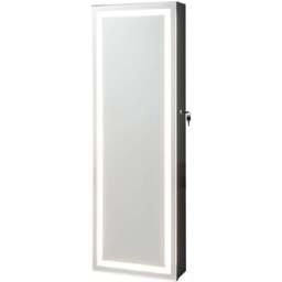 Costway Black LED Mirror Jewellery Cabinet with Lockable Magnetic Door - Size: 40 x 12.5 x 120cm - Wilko