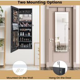 Costway Black LED Mirror Jewellery Cabinet with Lockable Magnetic Door - Size: 40 x 12.5 x 120cm - Wilko - thumbnail 7