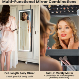 Costway Black LED Mirror Jewellery Cabinet with Lockable Magnetic Door - Size: 40 x 12.5 x 120cm - Wilko - thumbnail 6