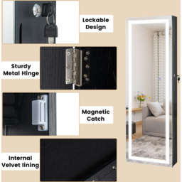 Costway Black LED Mirror Jewellery Cabinet with Lockable Magnetic Door - Size: 40 x 12.5 x 120cm - Wilko - thumbnail 5