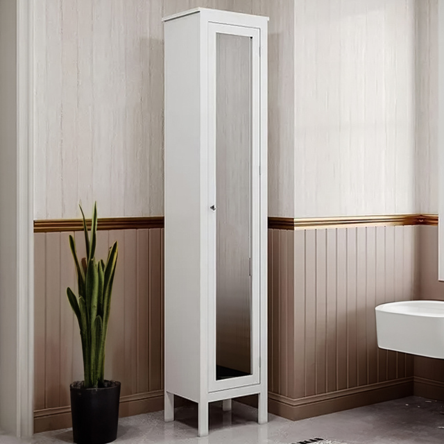 H&O Direct Slim White Tall Mirror Door Cabinet - Size: 190 x 38 x 30cm - Wilko - image 1