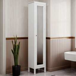 H&O Direct Slim White Tall Mirror Door Cabinet - Size: 190 x 38 x 30cm - Wilko