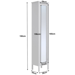 H&O Direct Slim White Tall Mirror Door Cabinet - Size: 190 x 38 x 30cm - Wilko - thumbnail 7