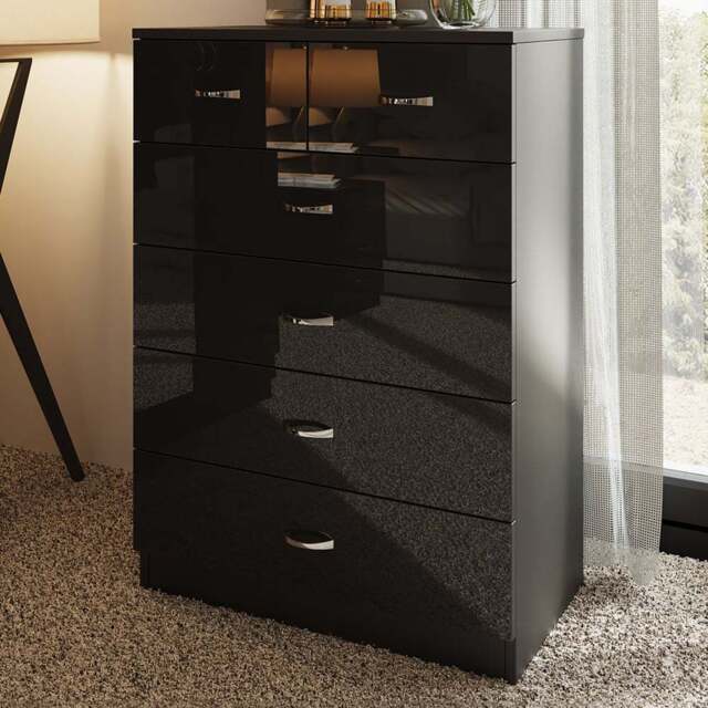 FWStyle Chilton 6 Drawer Black Gloss Chest of Drawers - Wilko - image 1