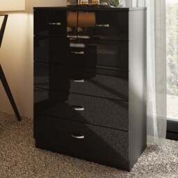 FWStyle Chilton 6 Drawer Black Gloss Chest of Drawers - Wilko