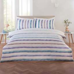 Rapport Home Horizon King Size Stripped Polyester Reversible Duvet Cover Set - Blue - Wilko