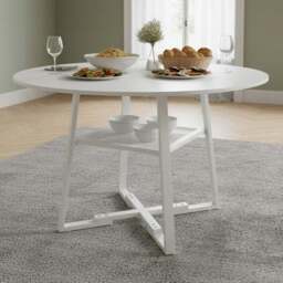 Living and Home 4 Seater White Round Dining Table with Storage Shelf - Wilko
