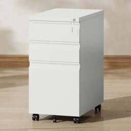 Vinsetto 3 Drawer White Lockable Steel File Cabinet with Wheels - Size: 60 x 30 x 43.5cm - Wilko - thumbnail 1