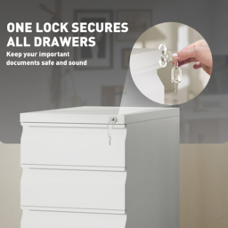 Vinsetto 3 Drawer White Lockable Steel File Cabinet with Wheels - Size: 60 x 30 x 43.5cm - Wilko - thumbnail 7