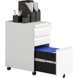 Vinsetto 3 Drawer White Lockable Steel File Cabinet with Wheels - Size: 60 x 30 x 43.5cm - Wilko - thumbnail 3