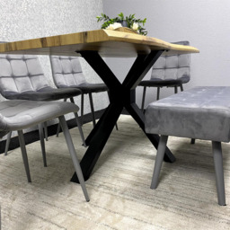 Kosy Koala 6 Seater Velvet Dining Table Set with Bench Brown and Grey - Multi - Wilko - thumbnail 6