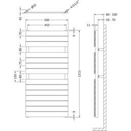 nuie Chrome Flat Panel Heated Towel Rail 1213 x 500mm - Size: 12.13 x 5 x 0.45cm - Silver - Wilko - thumbnail 4
