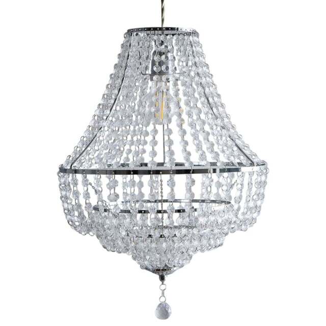 Kliving Freya 3 Tier Clear Acrylic Beads Chrome Pendant Light - Size: 49 x 36 x 36cm - Silver - Wilko - image 1