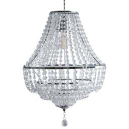 Kliving Freya 3 Tier Clear Acrylic Beads Chrome Pendant Light - Size: 49 x 36 x 36cm - Silver - Wilko