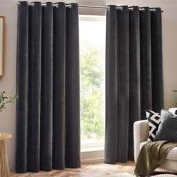 Yard Charcoal Heavy Chenille Velvet Eyelet Curtain 117 x 137cm - Size: W 137 x D 117cm - Grey - Yard Living - Wilko