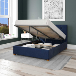 Aspire Hepburn Single Navy Plush Velvet Ottoman Bed - Blue - Aspire Beds - Wilko - thumbnail 3