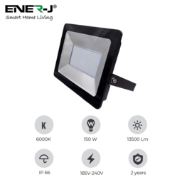 ENER-J 4000K 150W LED Floodlight - Size: 40 x 20 x 10cm - Black - Wilko - thumbnail 7