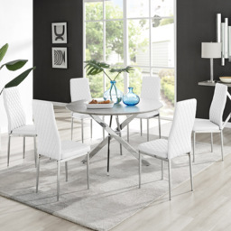 Furniturebox Arona Valera Concrete Effect 6 Seater Round Dining Set Grey White and Chrome - Wilko - thumbnail 1