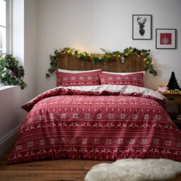 Fairisle Duvet Set - Red/King - Wilko - thumbnail 1