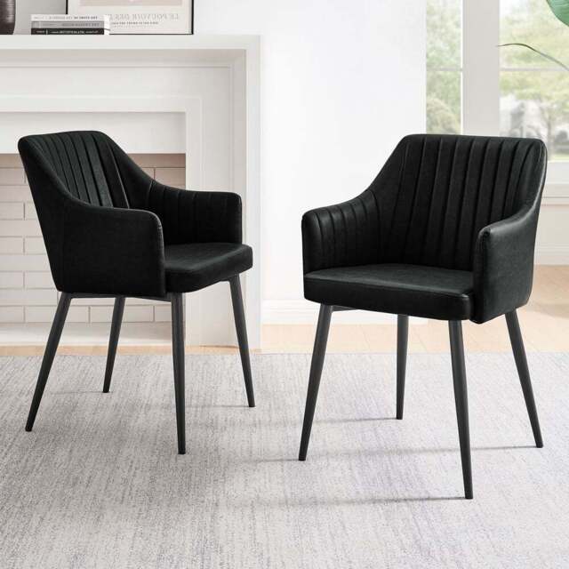 Furniturebox Cori Set of 2 Black Faux Leather Dining Chair - Wilko - image 1