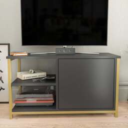 Decorotika Muskegon Single Door and 2 Open Shelf Gold and Anthracite TV Unit - Size: 51 x 90 x 36cm - Multi - Wilko