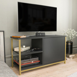 Decorotika Muskegon Single Door and 2 Open Shelf Gold and Anthracite TV Unit - Size: 51 x 90 x 36cm - Multi - Wilko - thumbnail 7