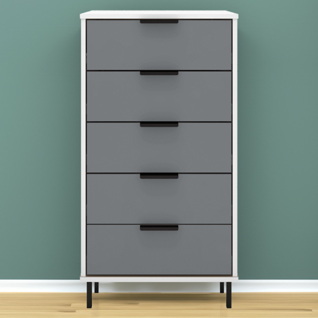 Seconique Madrid 5 Drawer Grey and White Gloss Narrow Chest - Wilko - image 1