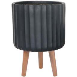 wilko Modern Ribbed Black Indoor Cylinder Plant Pot with Legs 41cm - Instadecor - thumbnail 1