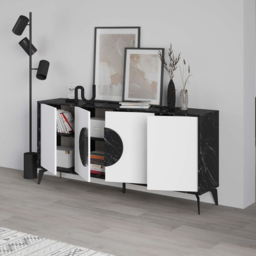 Decortie Gora 4 Door Black and White Marble Effect Sideboard - Size: 82 x 180 x 35.6cm - Multi - Wilko - thumbnail 5