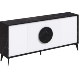 Decortie Gora 4 Door Black and White Marble Effect Sideboard - Size: 82 x 180 x 35.6cm - Multi - Wilko - thumbnail 3