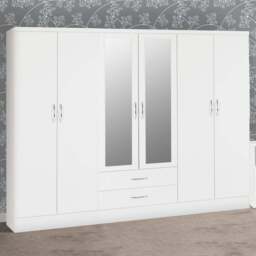 Seconique Nevada 6 Door 2 Drawer Gloss White Wardrobe - Size: 6 Door, 2 Drawer - Wilko - thumbnail 1